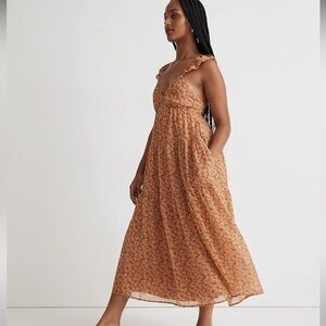 Madewell (Re)sourced Georgette Ruffle-Sleeve Tiered Midi Dress in Daisy Meadow